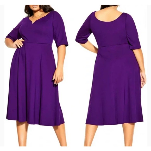 NWT City Chic Fit and Flare Dress Petunia Purple Women's Size 20 - Picture 5 of 5
